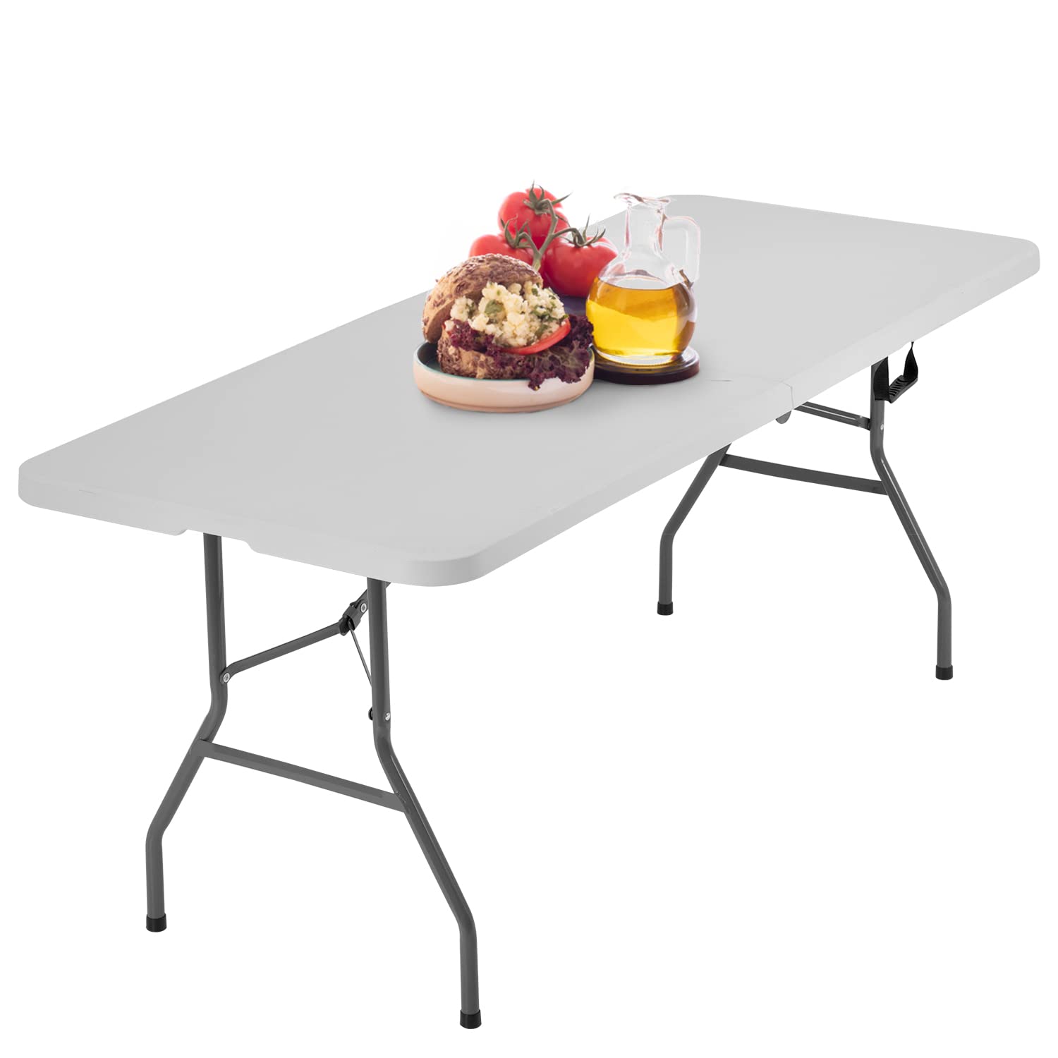 BestOffice Outdoor 6 FT Folding Camping Table Plastic Table Portable Square Height Dining Table Perfect for Picnics, Parties, Party and Camping, Black