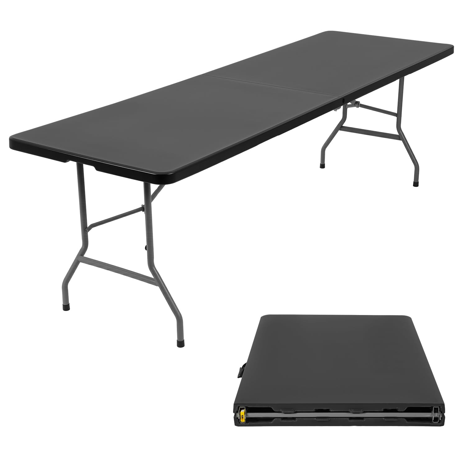 BestOffice Outdoor 6 FT Folding Camping Table Plastic Table Portable Square Height Dining Table Perfect for Picnics, Parties, Party and Camping, Black