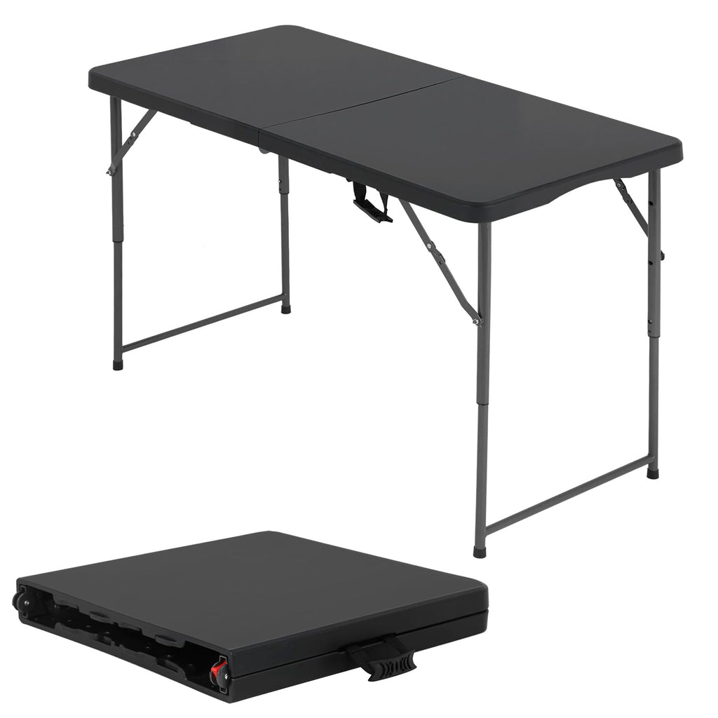 BestOffice Outdoor 6 FT Folding Camping Table Plastic Table Portable Square Height Dining Table Perfect for Picnics, Parties, Party and Camping, Black