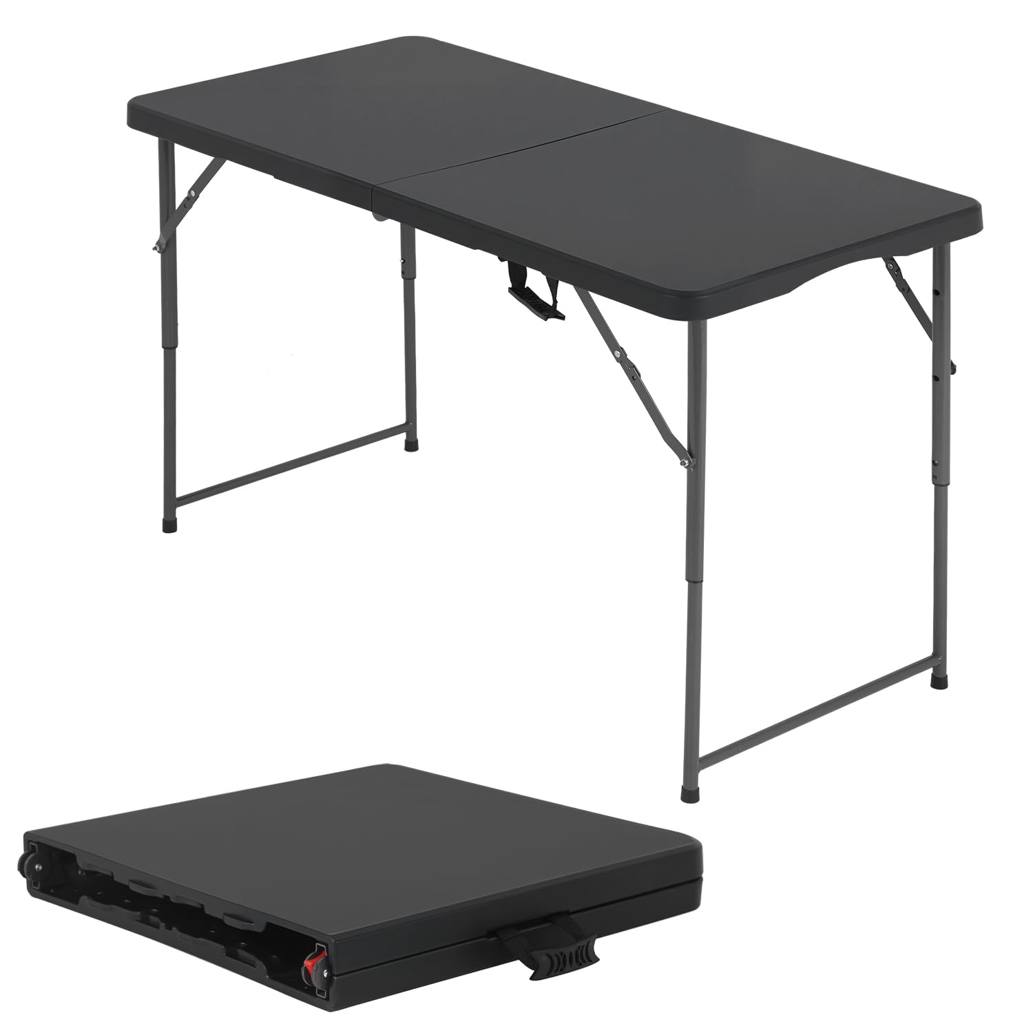 BestOffice Outdoor 6 FT Folding Camping Table Plastic Table Portable Square Height Dining Table Perfect for Picnics, Parties, Party and Camping, Black