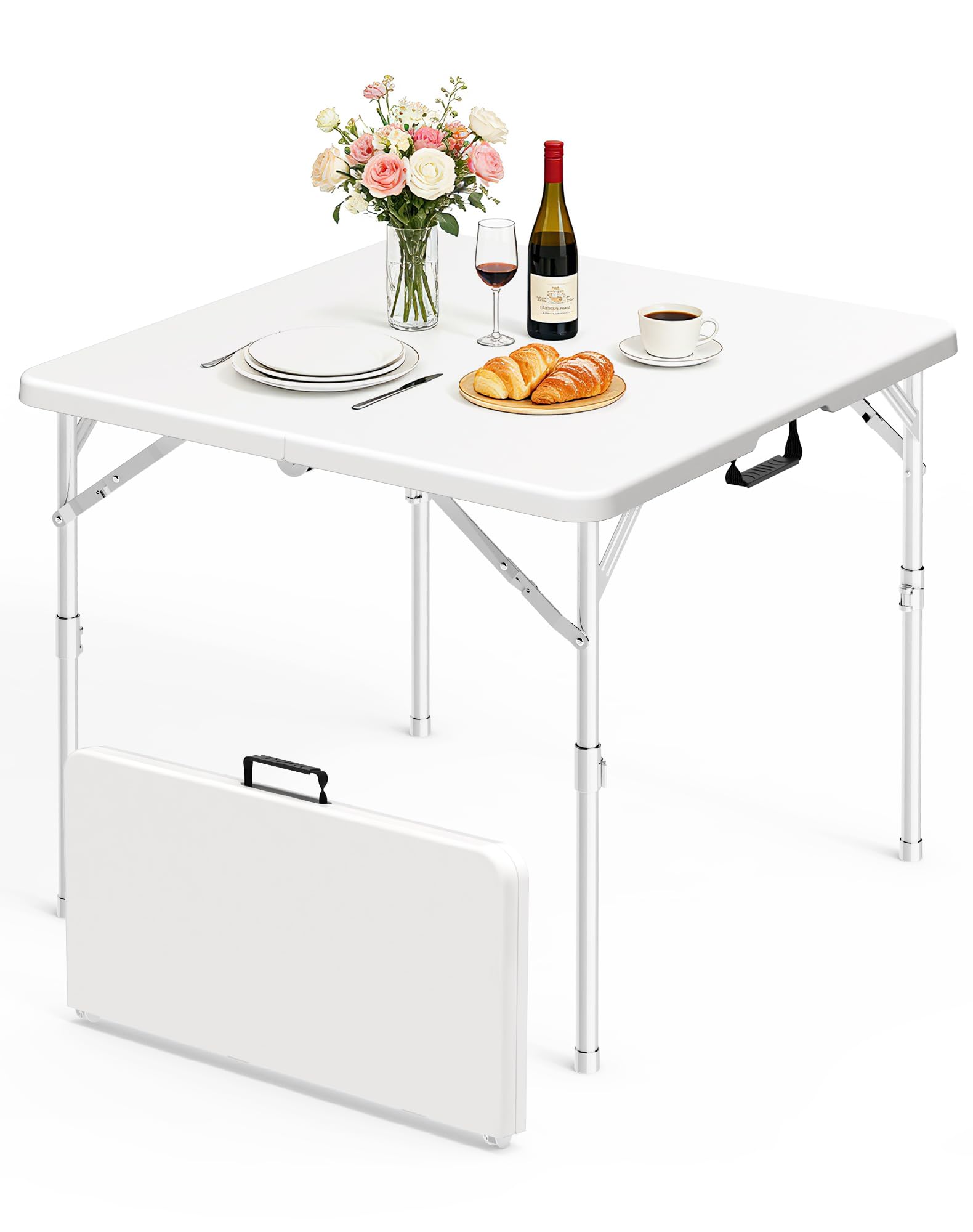 34" Square Folding Table with Built in Handle & Steel Legs, Heavy Duty Portable Card Table, Foldable Tables Perfect for Party, Dining, Wedding, Events, Picnic Indoor, Outdoor, Camping, Utility
