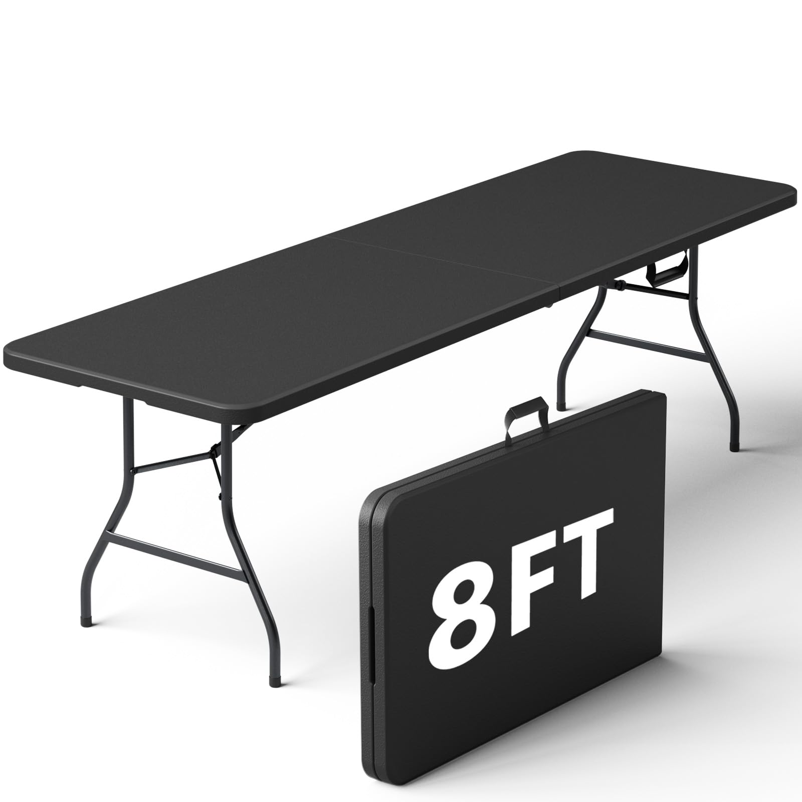 Folding Table 4ft - Heavy Duty Fold-in-Half Plastic Table with Adjustable Height, Portable Utility Tables with Steel Legs for Indoor, Outdoor, Picnic, Camping, Dining, Party (White)