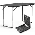 8FT Folding Table, Heavy Duty Plastic Fold-in-Half Utility Table with Handle, Portable Camping Picnic Table with Steel Legs for Indoor Outdoor Party, Dining, BrownBlack