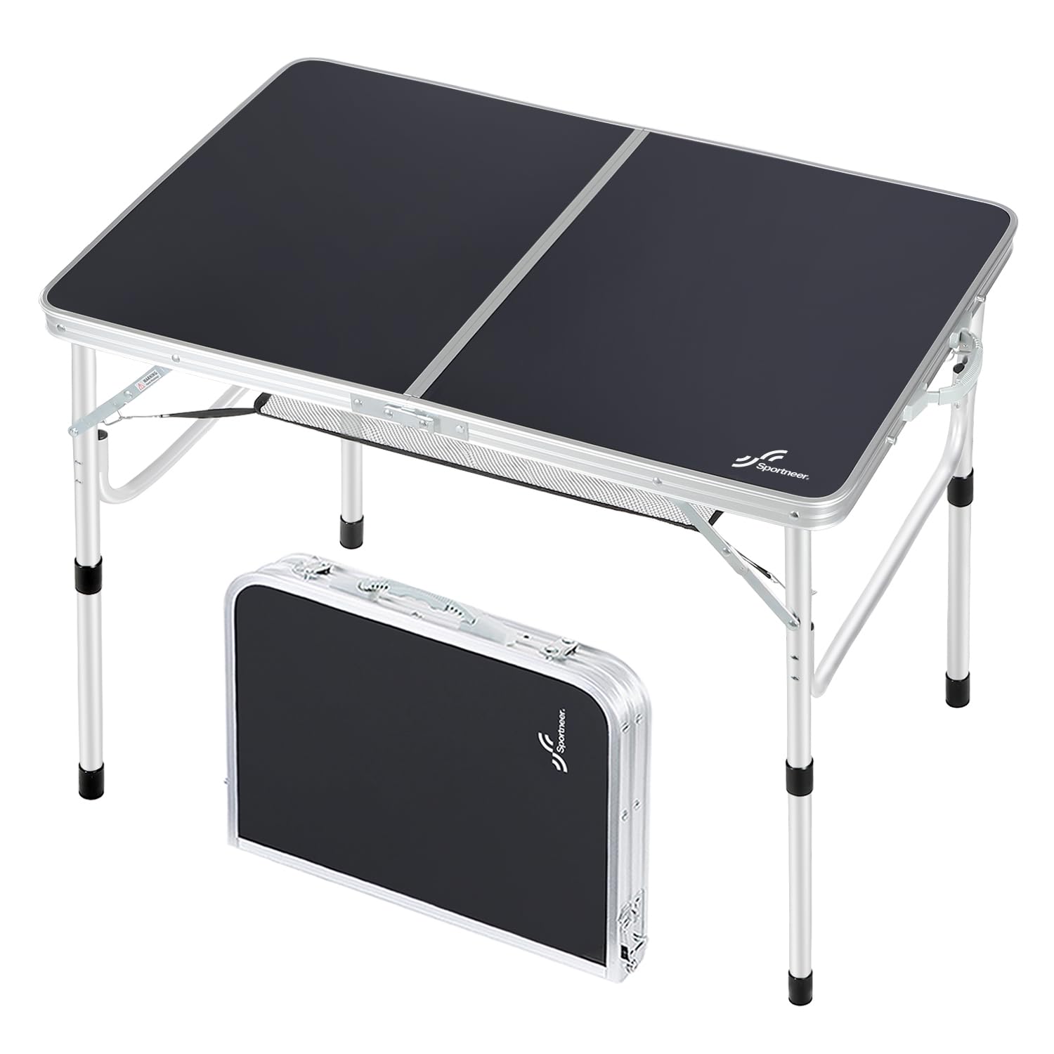 Sportneer Camping Table: Adjustable Height Small Folding Table 23.6" L x 15.7" W 4 Height with Mesh Layer - Compact & Portable Camping Essentials for Outdoor Camp Garden Picnic BBQ Dining Cooking