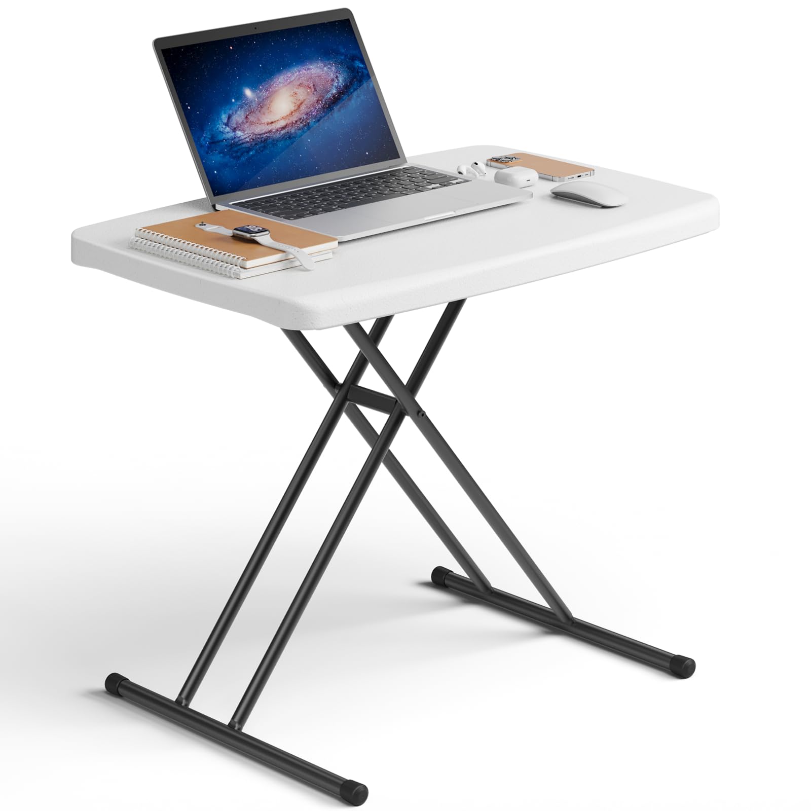 8FT Folding Table, Heavy Duty Plastic Fold-in-Half Utility Table with Handle, Portable Camping Picnic Table with Steel Legs for Indoor Outdoor Party, Dining, BrownBlack