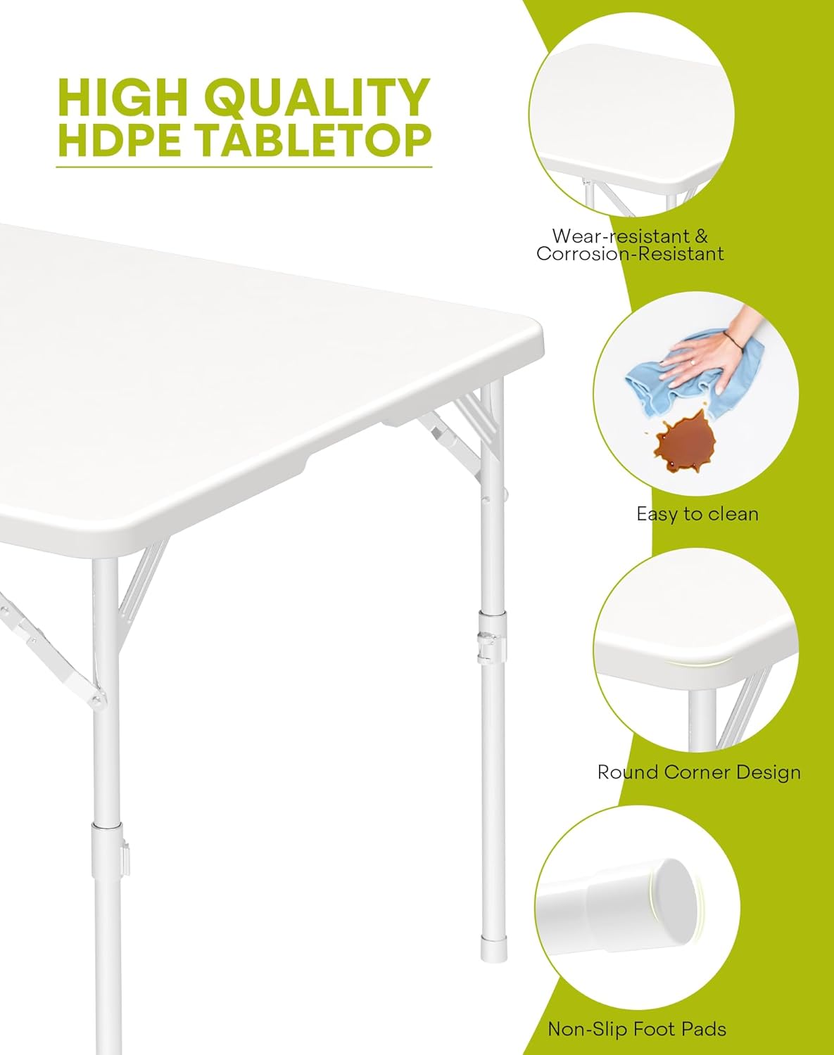 34" Square Folding Table with Built in Handle & Steel Legs, Heavy Duty Portable Card Table, Foldable Tables Perfect for Party, Dining, Wedding, Events, Picnic Indoor, Outdoor, Camping, Utility