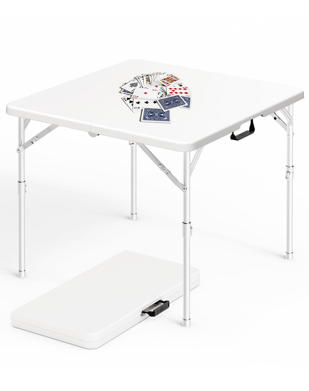 34" Square Folding Table with Built in Handle & Steel Legs, Heavy Duty Portable Card Table, Foldable Tables Perfect for Party, Dining, Wedding, Events, Picnic Indoor, Outdoor, Camping, Utility