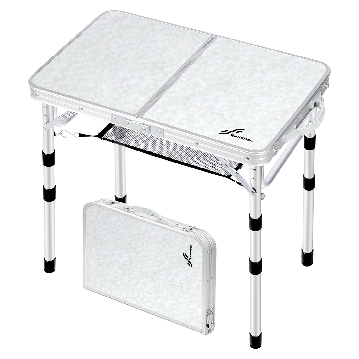 Sportneer Camping Table: Adjustable Height Small Folding Table 23.6" L x 15.7" W 4 Height with Mesh Layer - Compact & Portable Camping Essentials for Outdoor Camp Garden Picnic BBQ Dining Cooking