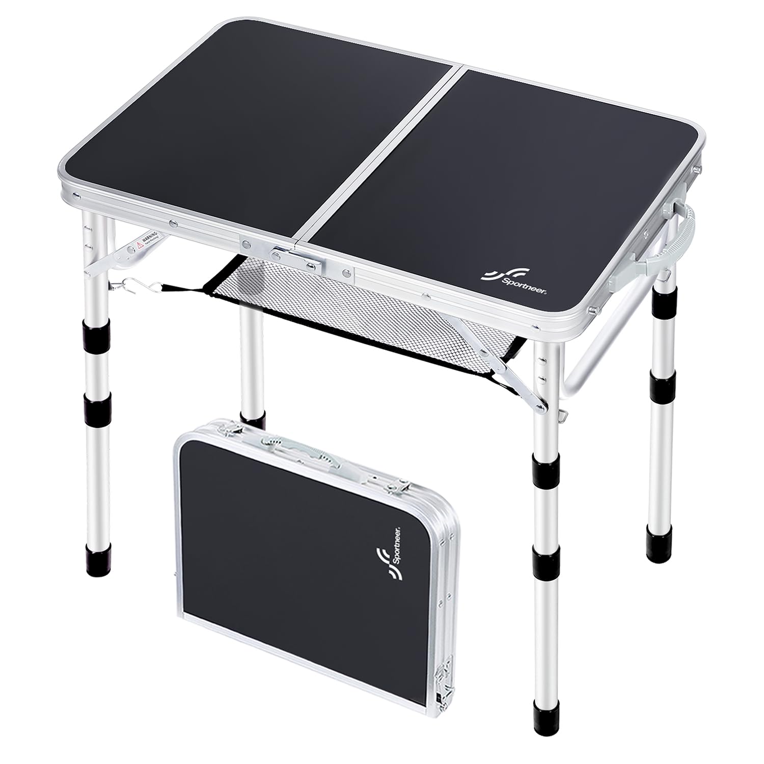 Sportneer Camping Table: Adjustable Height Small Folding Table 23.6" L x 15.7" W 4 Height with Mesh Layer - Compact & Portable Camping Essentials for Outdoor Camp Garden Picnic BBQ Dining Cooking