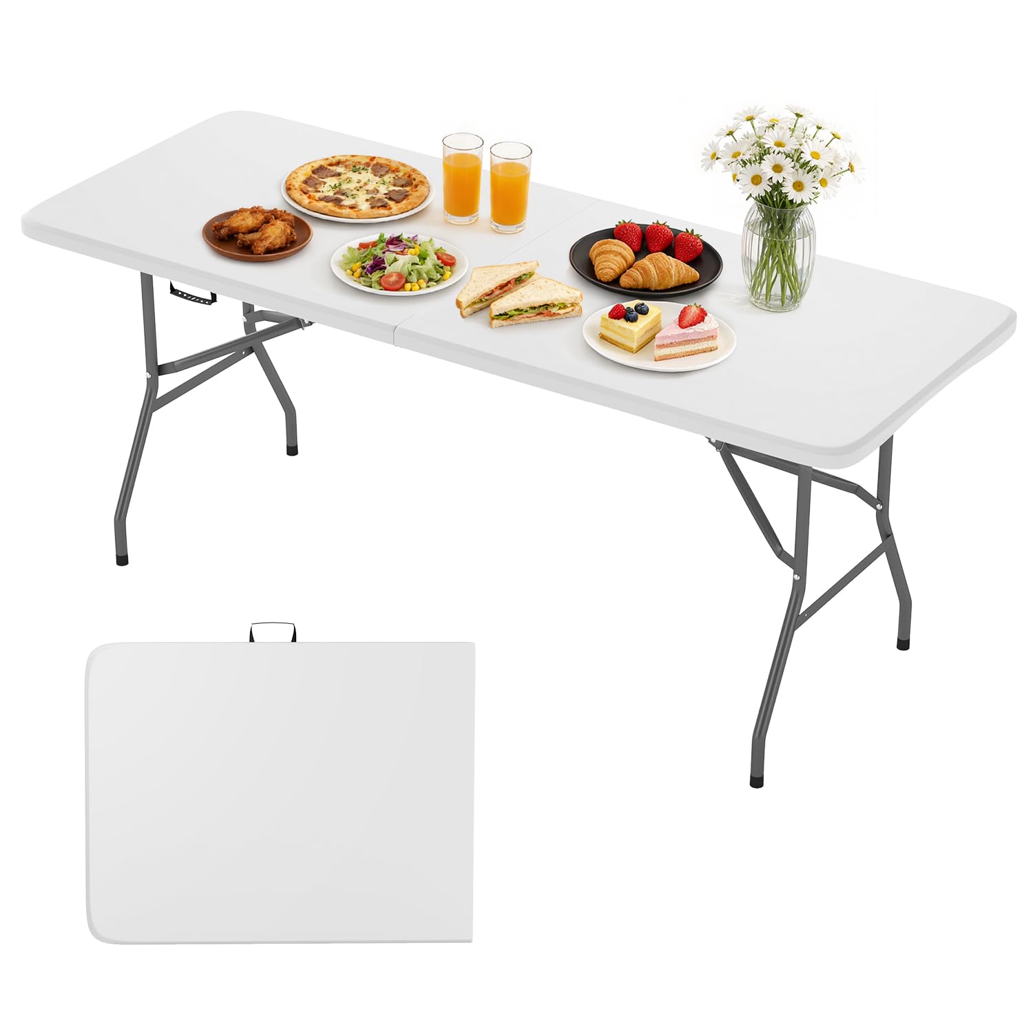 BestOffice Outdoor 6 FT Folding Camping Table Plastic Table Portable Square Height Dining Table Perfect for Picnics, Parties, Party and Camping, Black