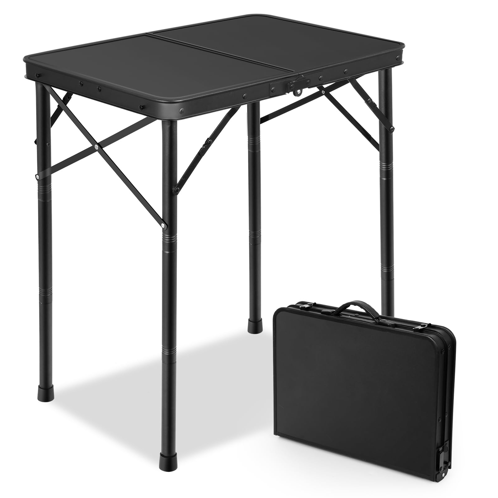 2Ft Small Folding Table with Carry Handle, Camping Table Adjustable Height 10.6–22 in, Black Metal Mesh, Portable & Compact for Outdoor/Indoor,Grill Table, 23.6×15.8 in, 4 lb, 66 lb Capacity