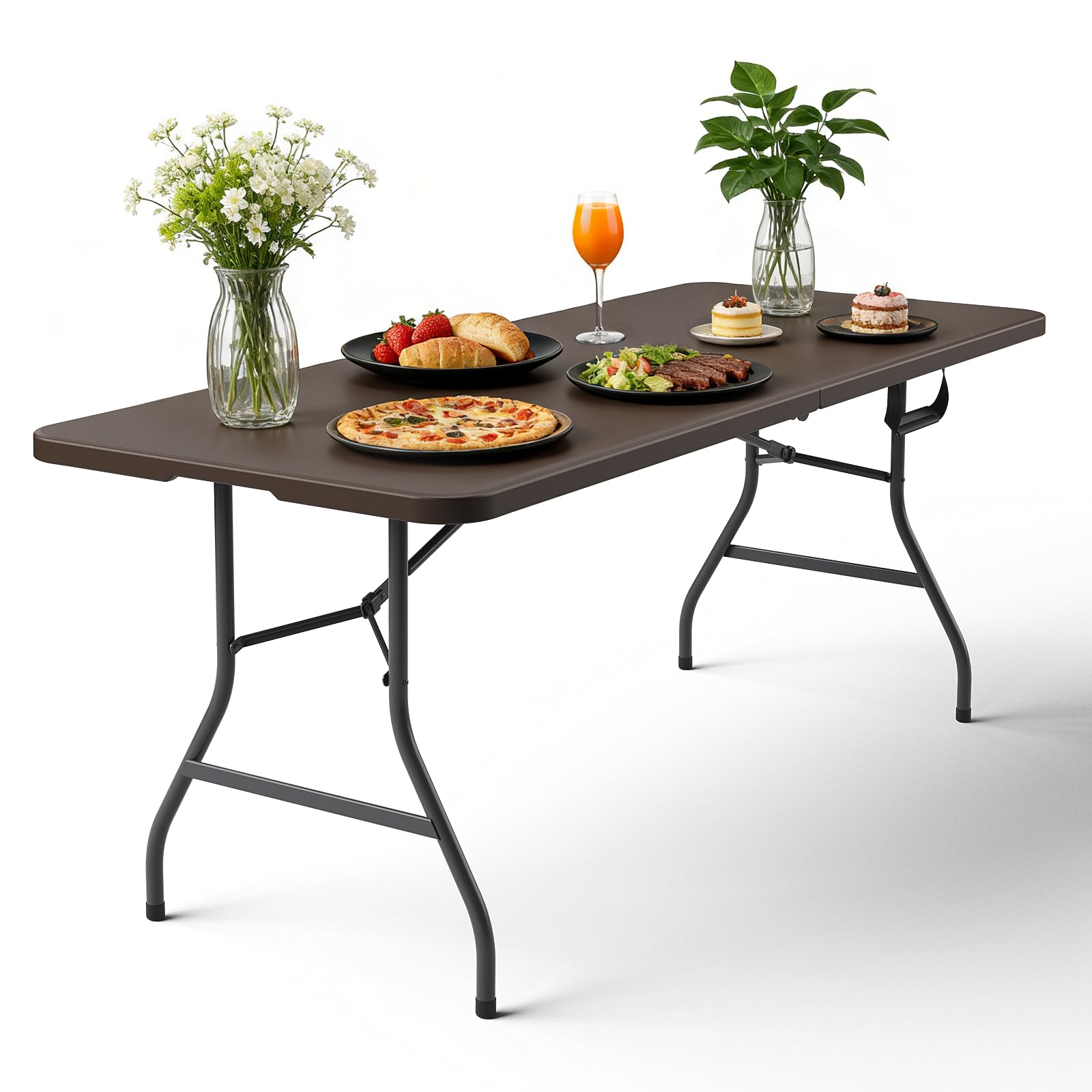 Folding Table 4ft - Heavy Duty Fold-in-Half Plastic Table with Adjustable Height, Portable Utility Tables with Steel Legs for Indoor, Outdoor, Picnic, Camping, Dining, Party (White)