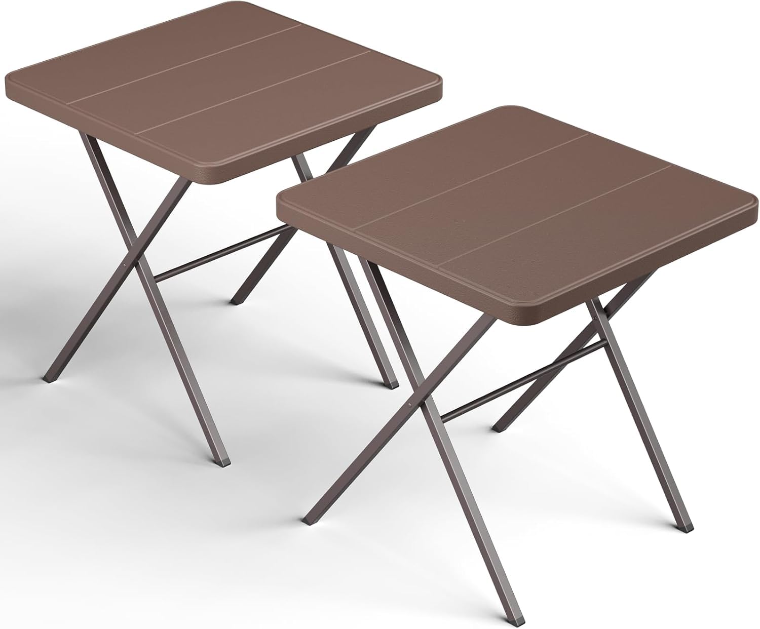 8FT Folding Table, Heavy Duty Plastic Fold-in-Half Utility Table with Handle, Portable Camping Picnic Table with Steel Legs for Indoor Outdoor Party, Dining, BrownBlack