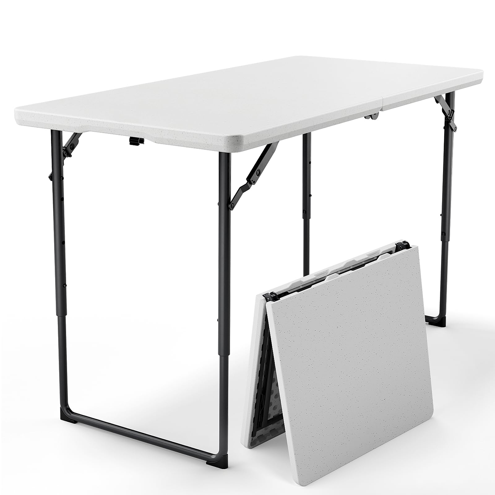 8FT Folding Table, Heavy Duty Plastic Fold-in-Half Utility Table with Handle, Portable Camping Picnic Table with Steel Legs for Indoor Outdoor Party, Dining, BrownBlack