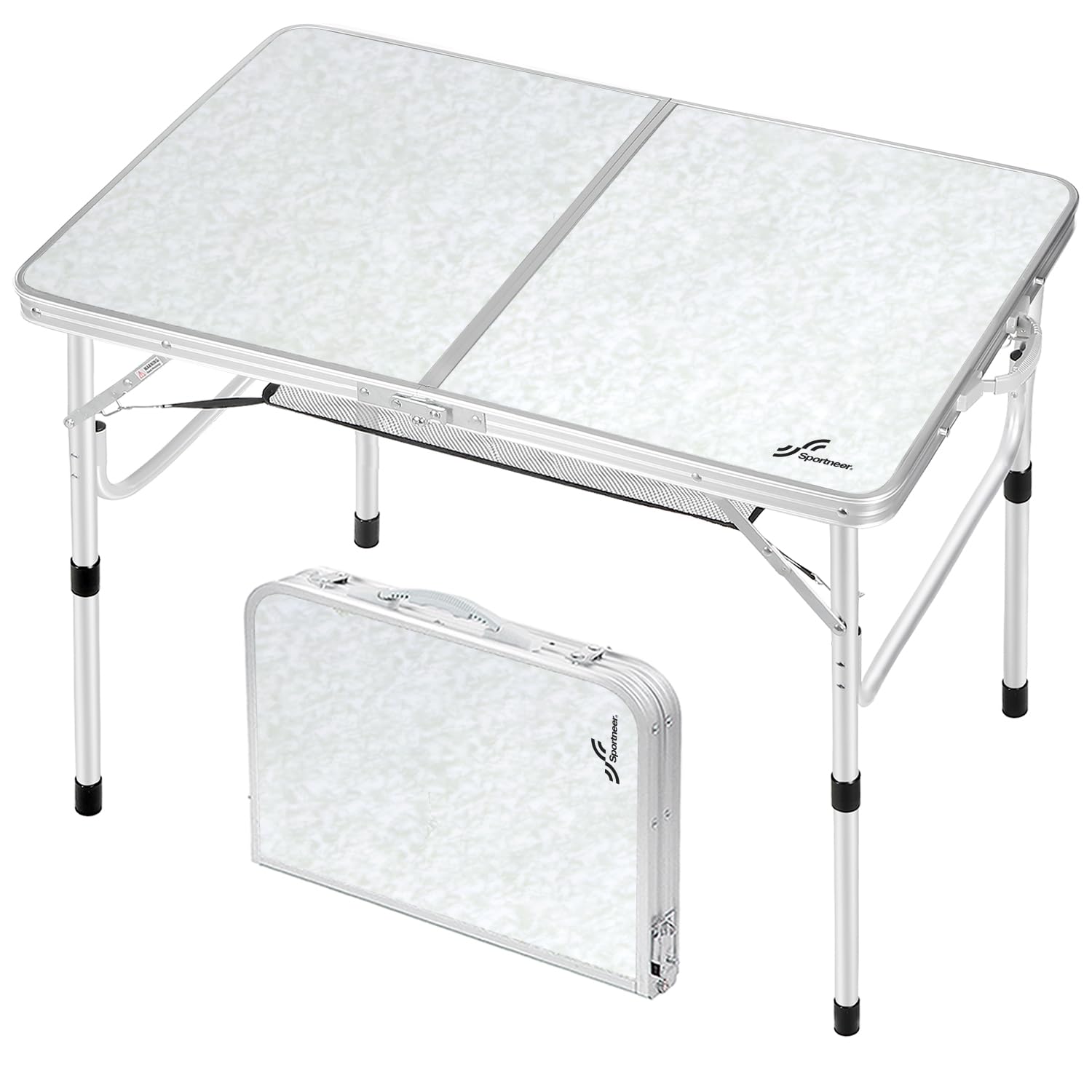 Sportneer Camping Table: Adjustable Height Small Folding Table 23.6" L x 15.7" W 4 Height with Mesh Layer - Compact & Portable Camping Essentials for Outdoor Camp Garden Picnic BBQ Dining Cooking