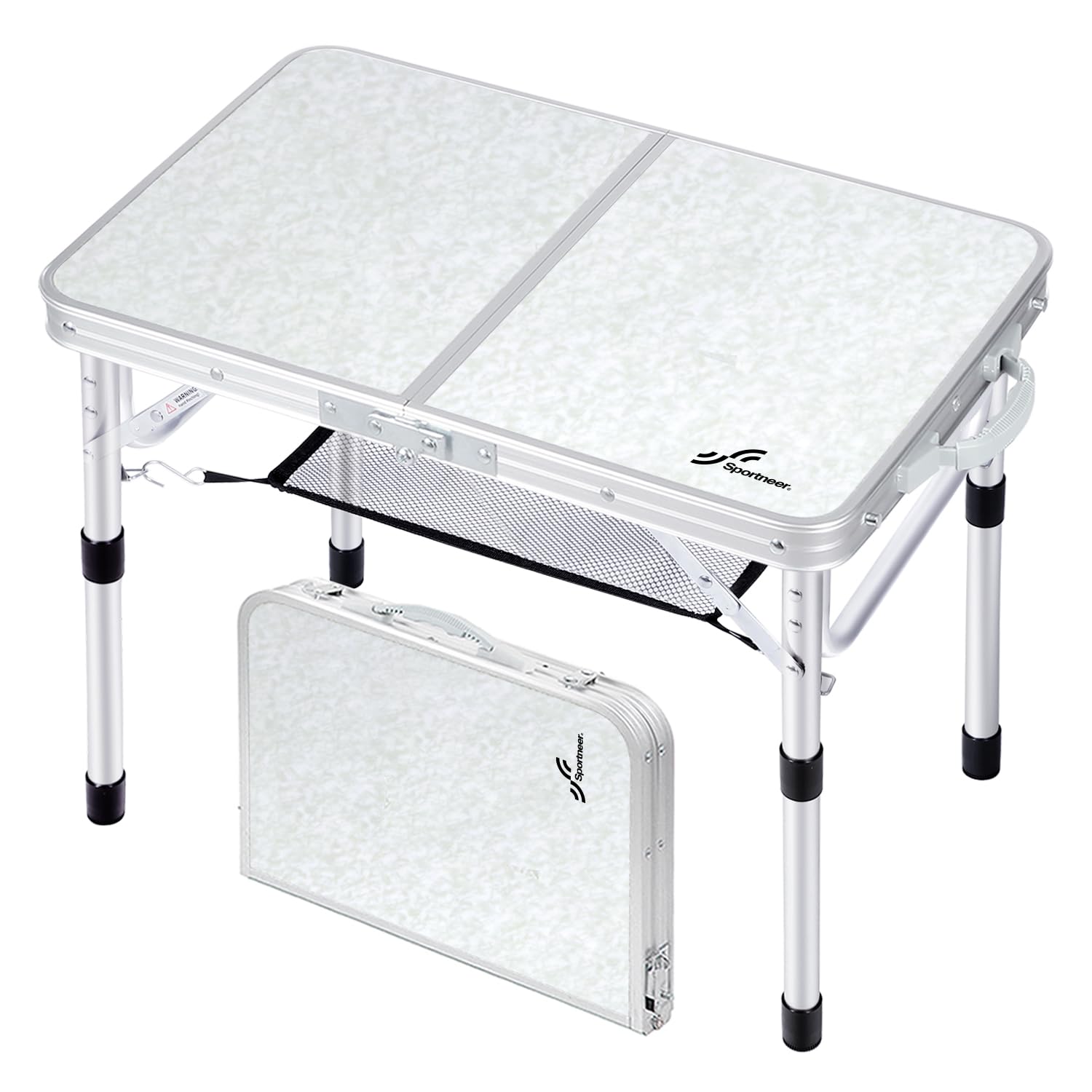 Sportneer Camping Table: Adjustable Height Small Folding Table 23.6" L x 15.7" W 4 Height with Mesh Layer - Compact & Portable Camping Essentials for Outdoor Camp Garden Picnic BBQ Dining Cooking