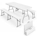 Outsunny 6FT 3-Piece Portable Picnic Table Bench Set, Folding Camping Table and Chairs with Carrying Handles for Indoor Outdoor Use, Camping, BBQ, Party, Event, White