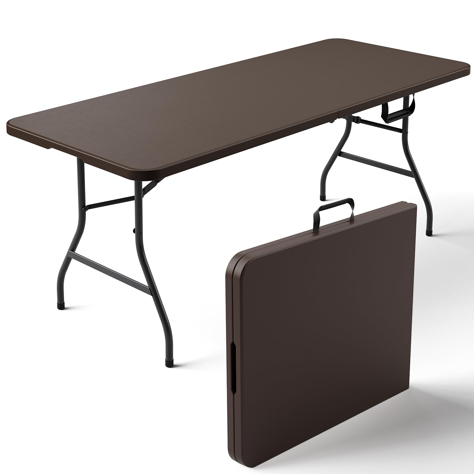 Folding Table 4ft - Heavy Duty Fold-in-Half Plastic Table with Adjustable Height, Portable Utility Tables with Steel Legs for Indoor, Outdoor, Picnic, Camping, Dining, Party (White)