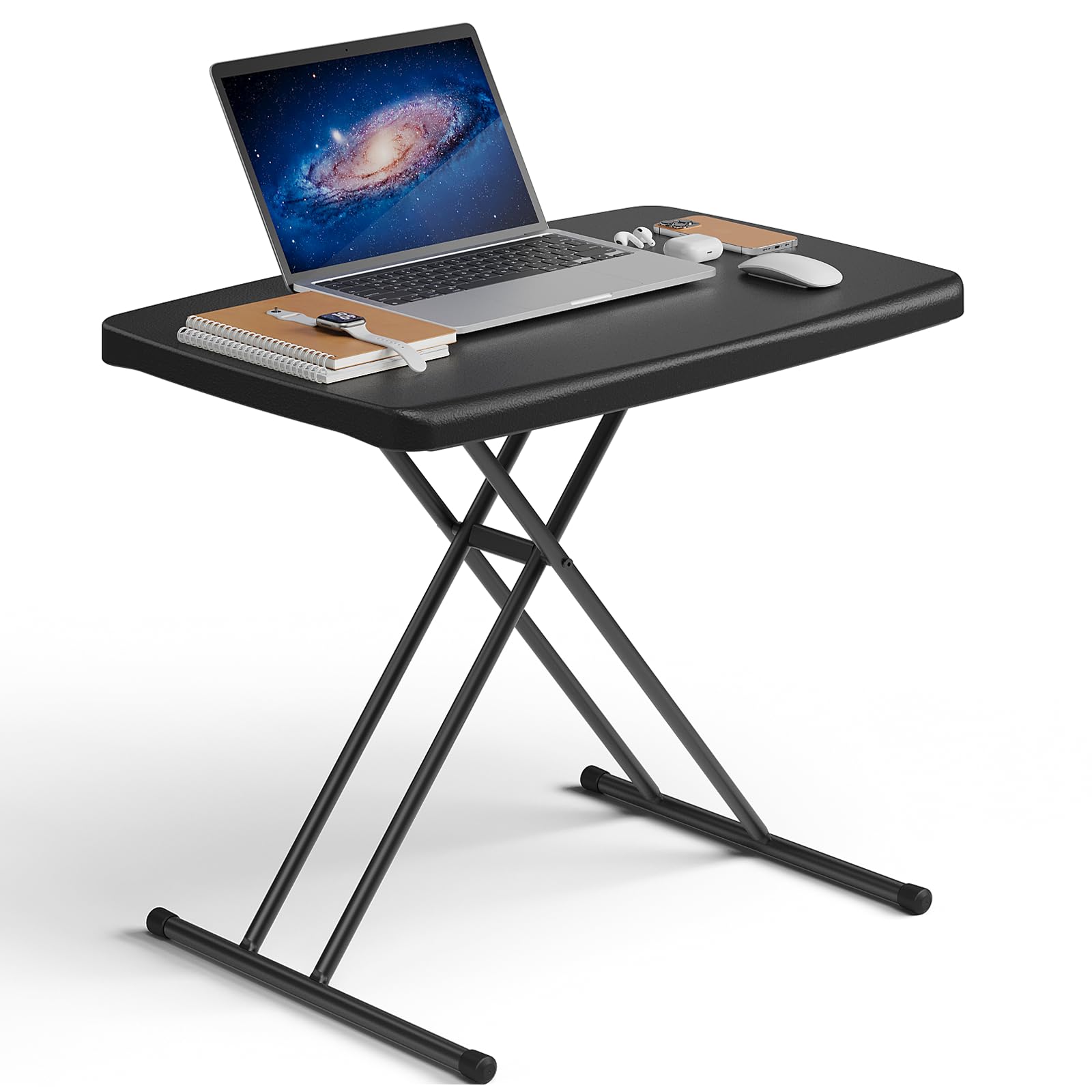 8FT Folding Table, Heavy Duty Plastic Fold-in-Half Utility Table with Handle, Portable Camping Picnic Table with Steel Legs for Indoor Outdoor Party, Dining, BrownBlack
