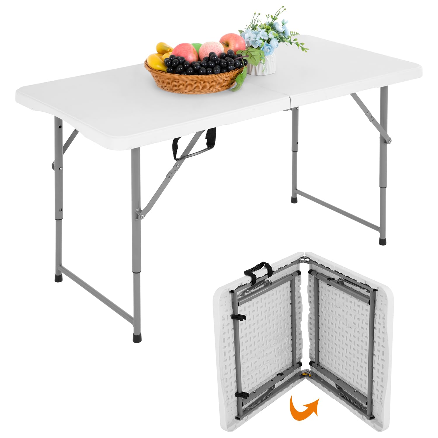 BestOffice Outdoor 6 FT Folding Camping Table Plastic Table Portable Square Height Dining Table Perfect for Picnics, Parties, Party and Camping, Black