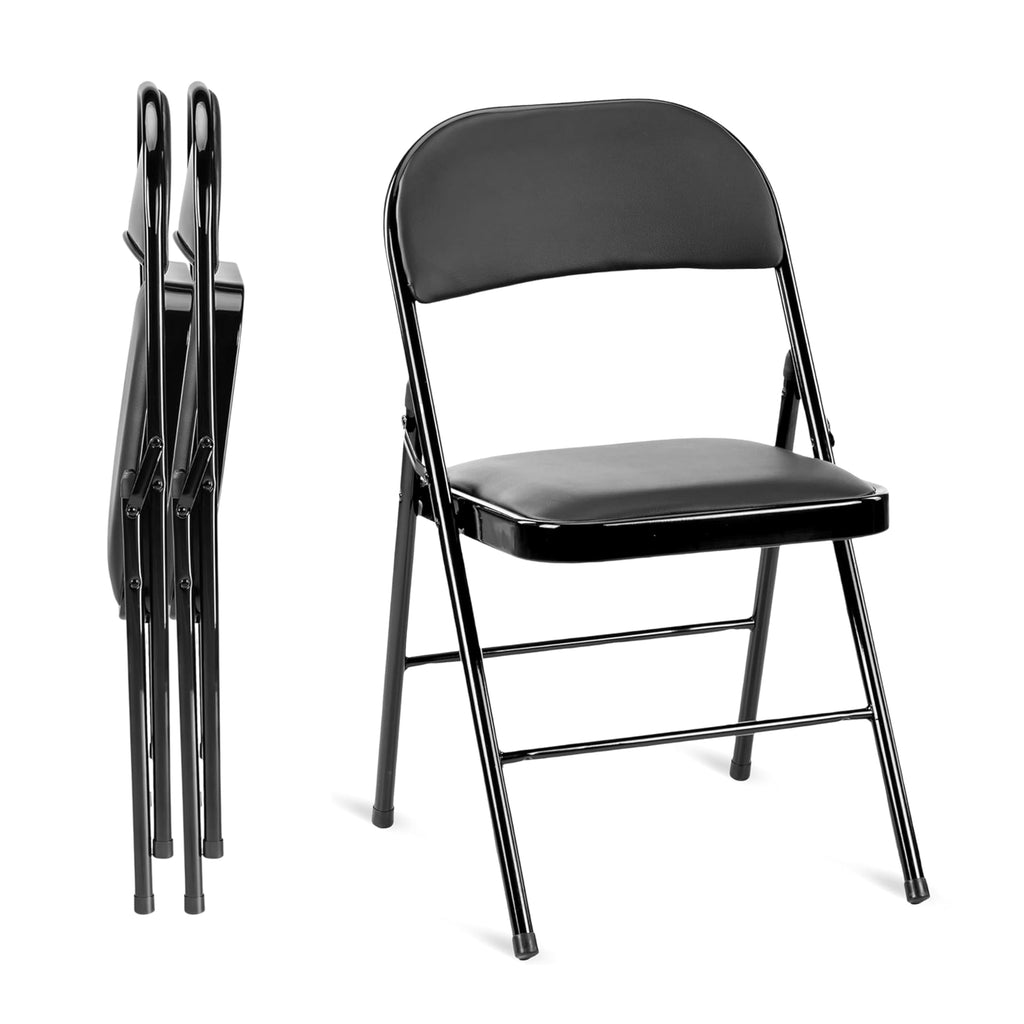 Simple Deluxe 2 Pack Folding Chairs – Padded Leather Seats, Heavy-Duty Metal Frame | Collapsible & Lightweight for Indoor/Outdoor Events, Home, Office, Grey