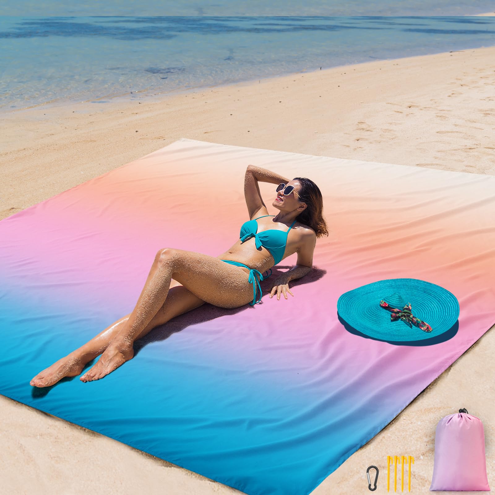 AISPARKY Beach Blanket Waterproof Sandproof Extra Large, Oversized Beach Mat, Quick Drying&Compact&Lightweight, Picnic Blankets Vacation Essentials for Outdoor Beach Camping (108" X 120" (8 Person))