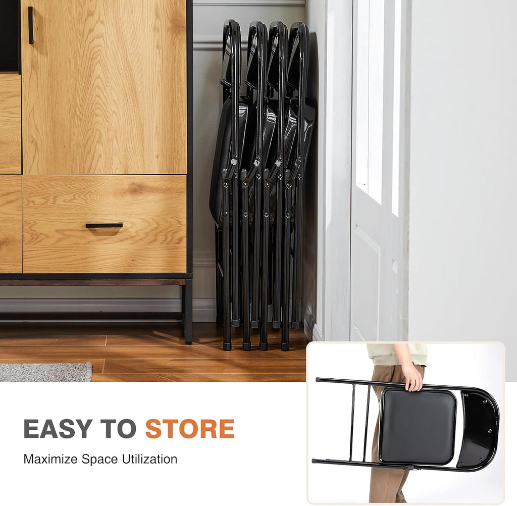 Sweetcrispy Folding Chair 12 Pack, Leather Padded Folding Chairs, Sturdy Metal Foldable Chairs, Easy to Use and Store, Outdoor and Indoor, for Home, Office, Party, Comfy