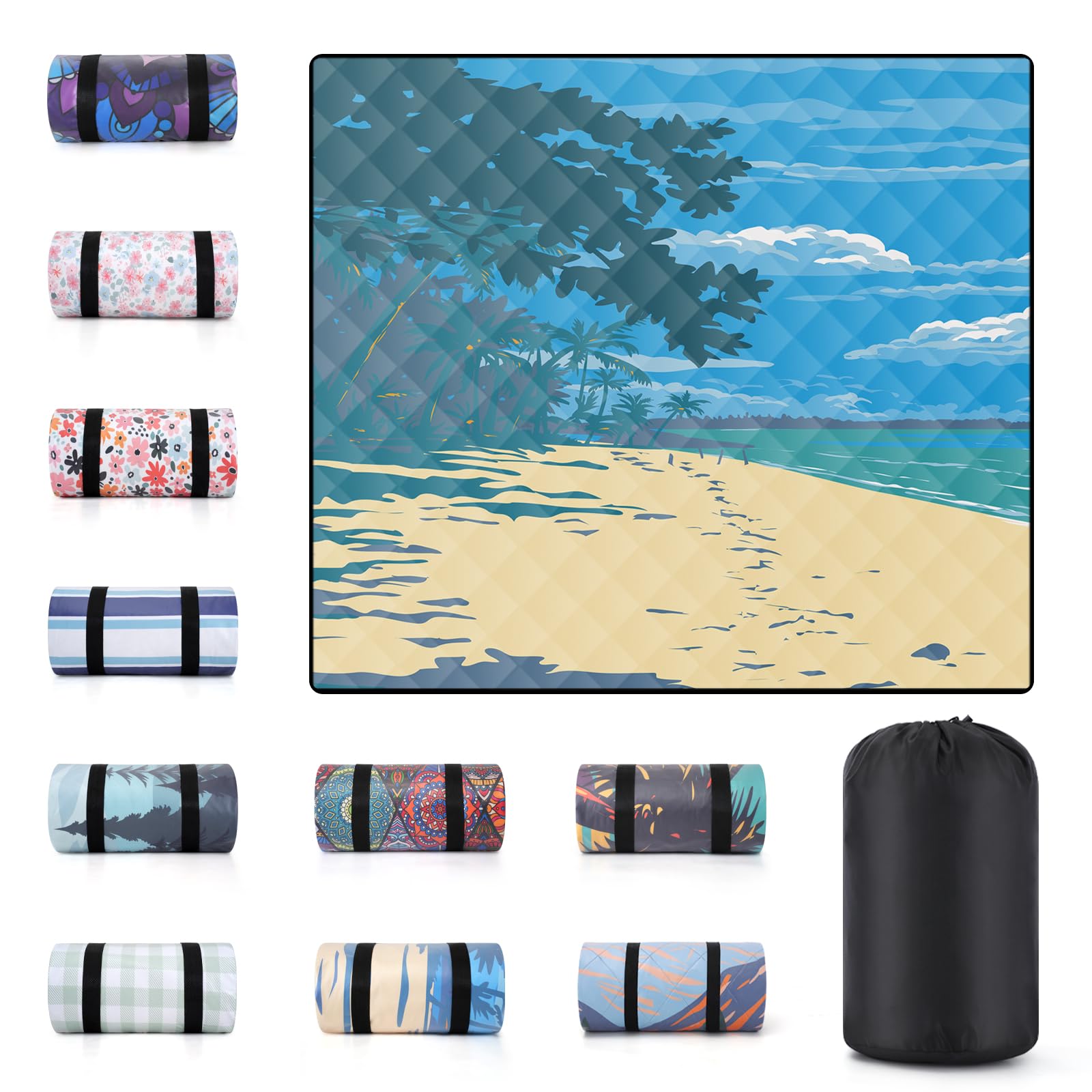 60x80" Large Picnic Blankets Waterproof Outdoor Portable Beach Blanket Weatherproof Patios Grass Park Lawn Tent Ground Mat Summer Camping Rv Supplies Car Travel Hiking Family Must Haves Gifts