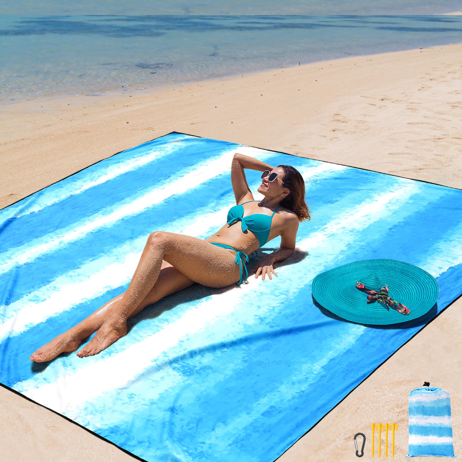 AISPARKY Beach Blanket Waterproof Sandproof Extra Large, Oversized Beach Mat, Quick Drying&Compact&Lightweight, Picnic Blankets Vacation Essentials for Outdoor Beach Camping (108" X 120" (8 Person))