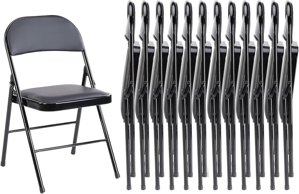 Sweetcrispy Folding Chair 12 Pack, Leather Padded Folding Chairs, Sturdy Metal Foldable Chairs, Easy to Use and Store, Outdoor and Indoor, for Home, Office, Party, Comfy
