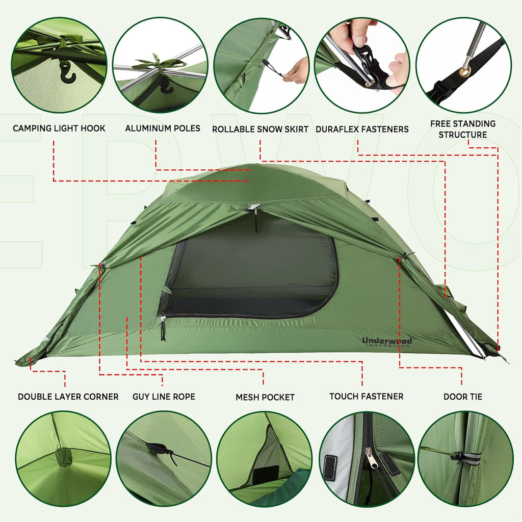 1/2 Person Backpacking Tent for 4-Season - Winter Waterproof Tent for One Person, Lightweight Camping Gear for Backpacking, Easy Set Up Cold Weather Essentials by Underwood Aggregator