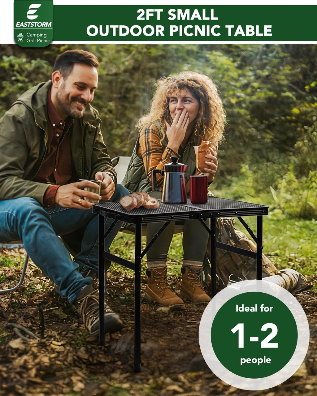 2Ft Small Folding Table with Carry Handle, Camping Table Adjustable Height 10.6–22 in, Black Metal Mesh, Portable & Compact for Outdoor/Indoor,Grill Table, 23.6×15.8 in, 4 lb, 66 lb Capacity