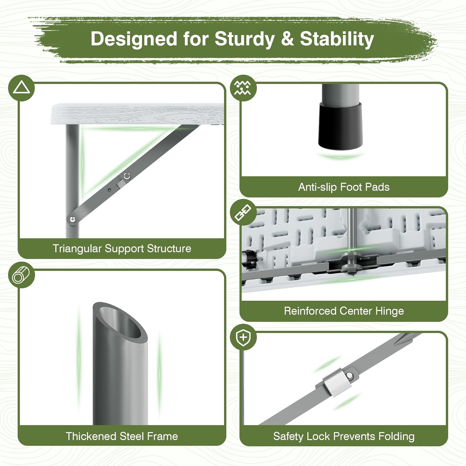 Picnic Table Set with 2 Benches,6 Feet Folding Camping Table Chair Set with Wood Grain Tabletop,3-Piece Outdoor Indoor Portable Folding Furniture for Party, Camping, Picnic, Weddings (White)