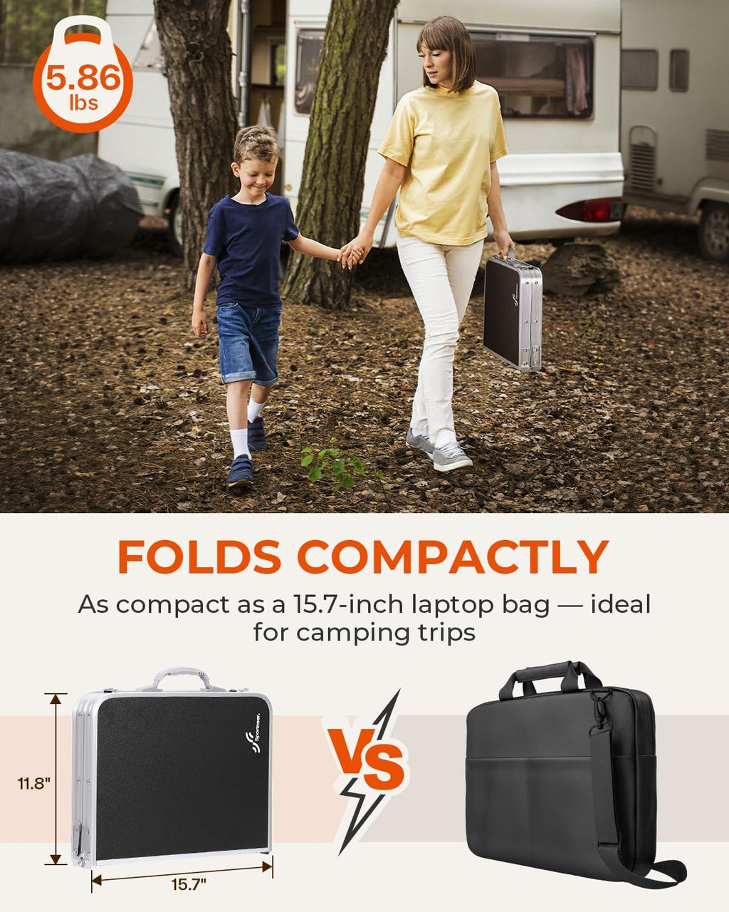 Sportneer Camping Table: Adjustable Height Small Folding Table 23.6" L x 15.7" W 4 Height with Mesh Layer - Compact & Portable Camping Essentials for Outdoor Camp Garden Picnic BBQ Dining Cooking