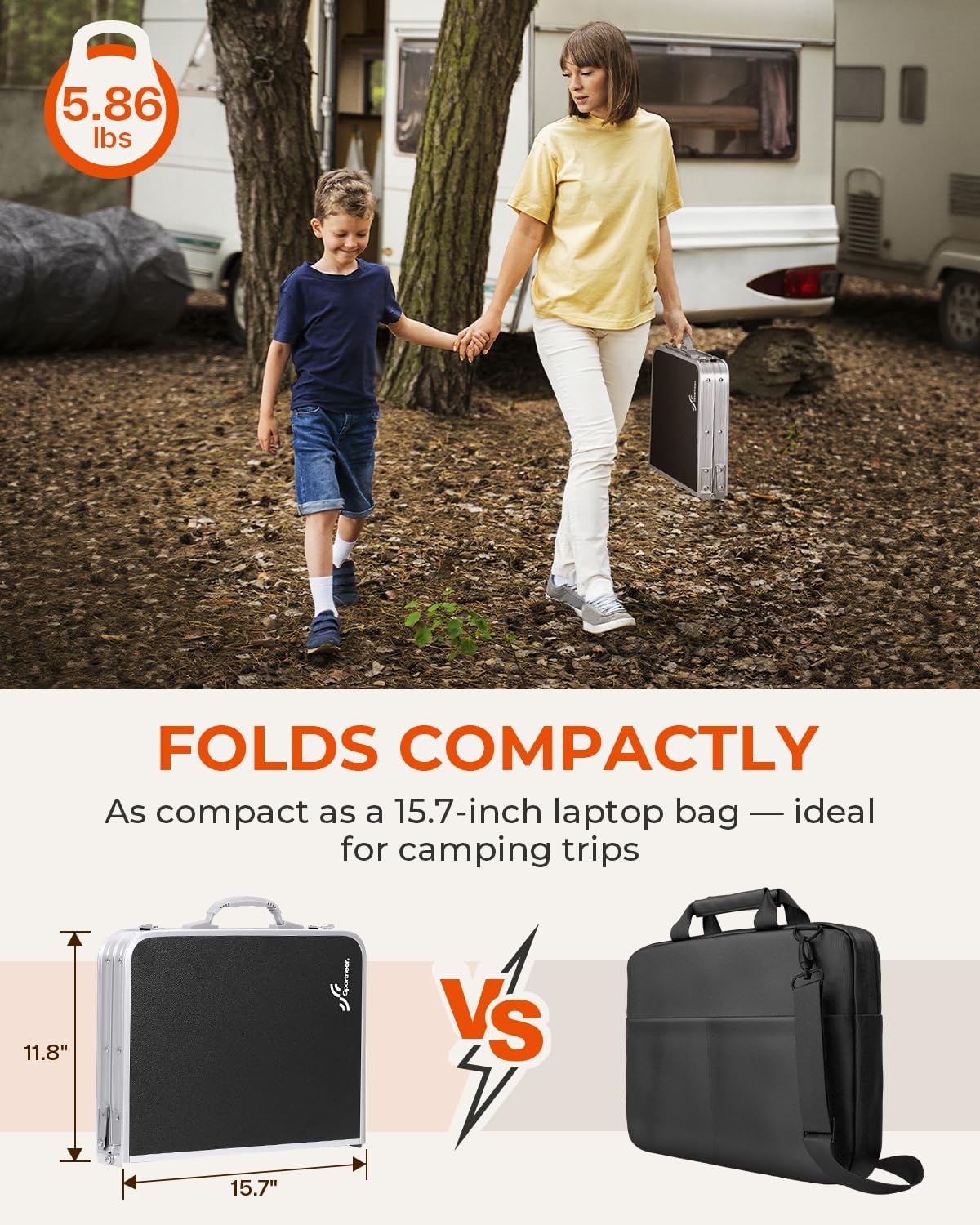 Sportneer Camping Table: Adjustable Height Small Folding Table 23.6" L x 15.7" W 4 Height with Mesh Layer - Compact & Portable Camping Essentials for Outdoor Camp Garden Picnic BBQ Dining Cooking