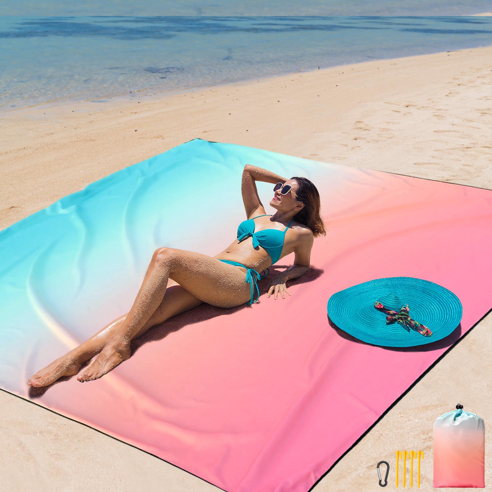 AISPARKY Beach Blanket Waterproof Sandproof Extra Large, Oversized Beach Mat, Quick Drying&Compact&Lightweight, Picnic Blankets Vacation Essentials for Outdoor Beach Camping (108" X 120" (8 Person))