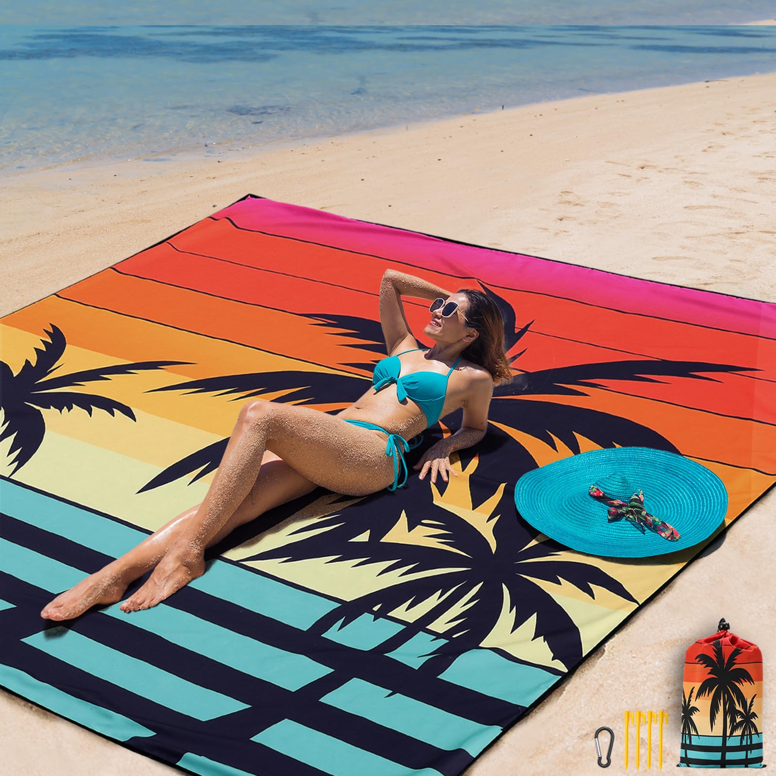 AISPARKY Beach Blanket Waterproof Sandproof Extra Large, Oversized Beach Mat, Quick Drying&Compact&Lightweight, Picnic Blankets Vacation Essentials for Outdoor Beach Camping (108" X 120" (8 Person))