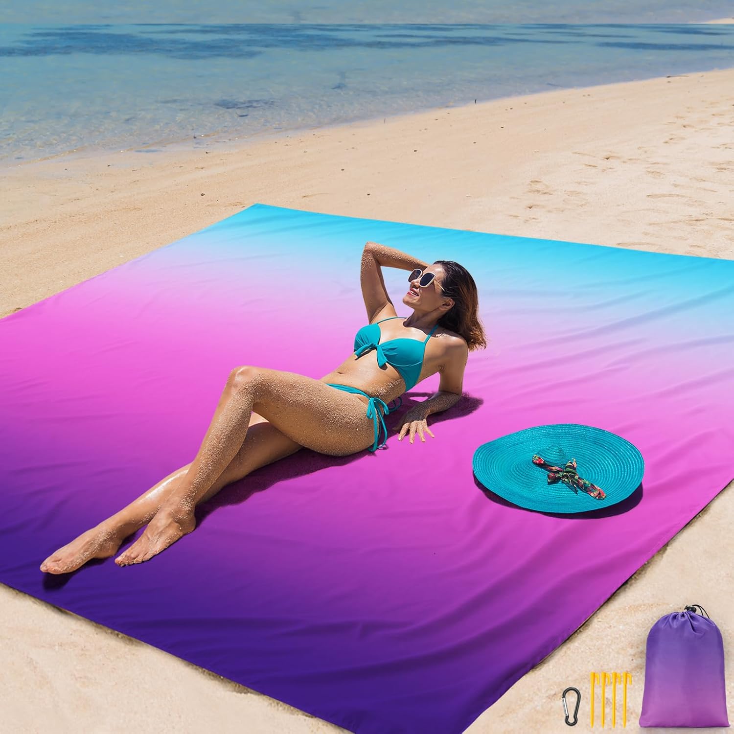AISPARKY Beach Blanket Waterproof Sandproof Extra Large, Oversized Beach Mat, Quick Drying&Compact&Lightweight, Picnic Blankets Vacation Essentials for Outdoor Beach Camping (108" X 120" (8 Person))