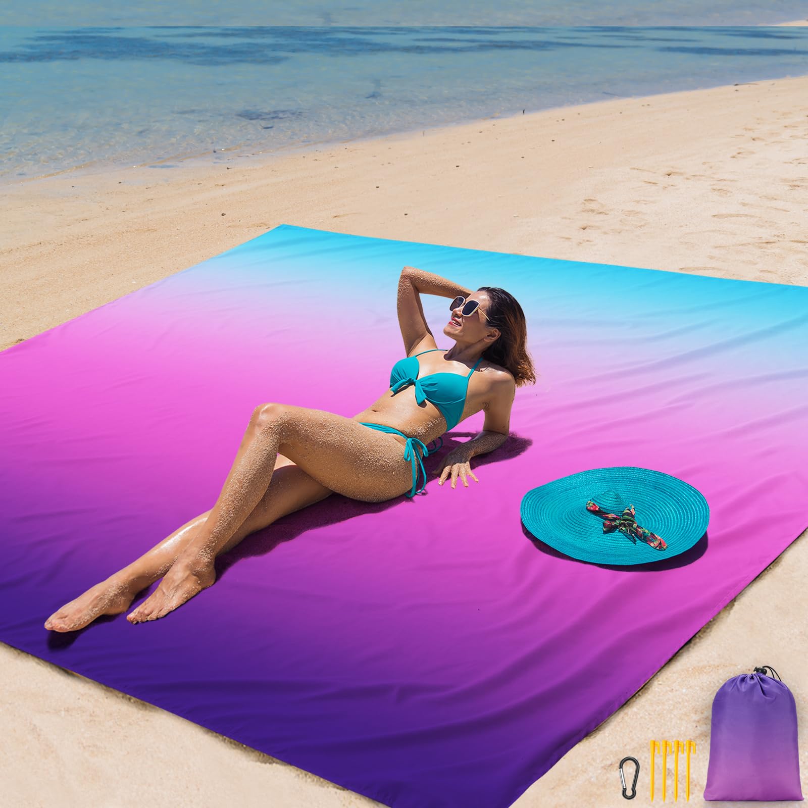 AISPARKY Beach Blanket Waterproof Sandproof Extra Large, Oversized Beach Mat, Quick Drying&Compact&Lightweight, Picnic Blankets Vacation Essentials for Outdoor Beach Camping (108" X 120" (8 Person))