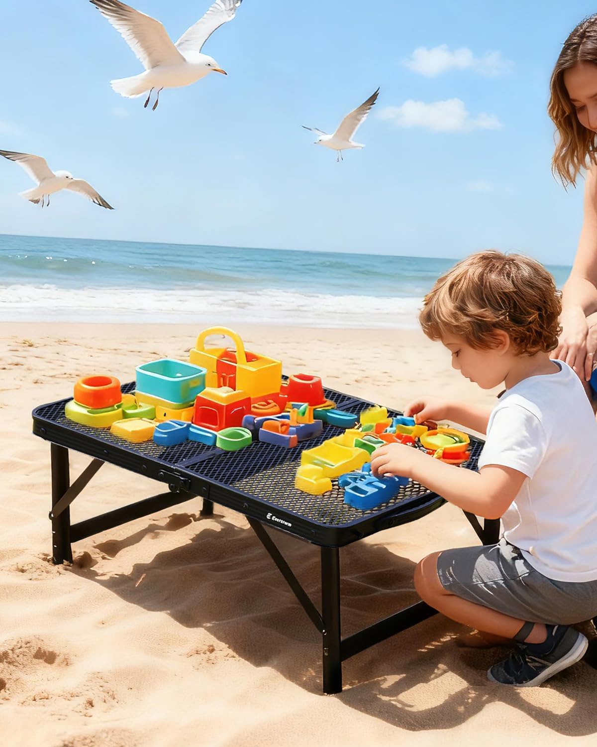 2Ft Small Folding Table with Carry Handle, Camping Table Adjustable Height 10.6–22 in, Black Metal Mesh, Portable & Compact for Outdoor/Indoor,Grill Table, 23.6×15.8 in, 4 lb, 66 lb Capacity