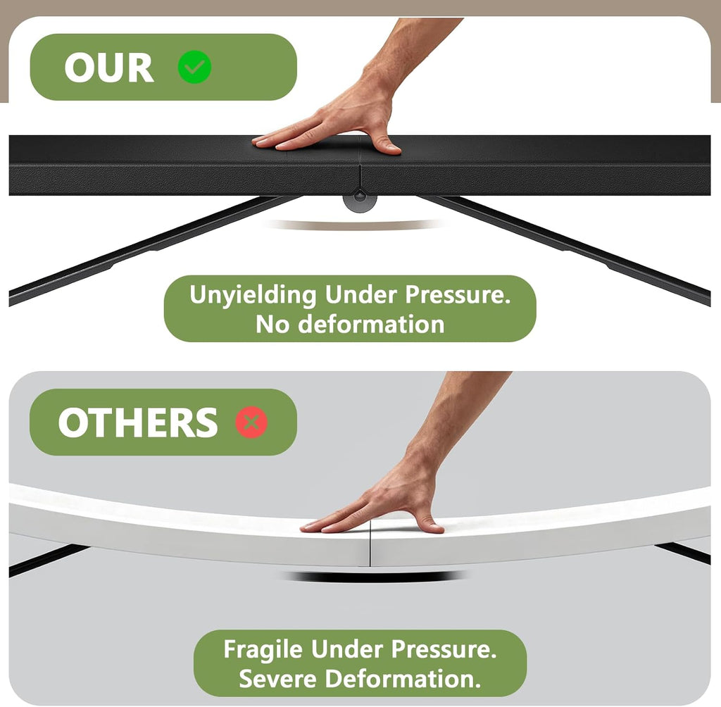 8FT Folding Table, Heavy Duty Plastic Fold-in-Half Utility Table with Handle, Portable Camping Picnic Table with Steel Legs for Indoor Outdoor Party, Dining, BrownBlack