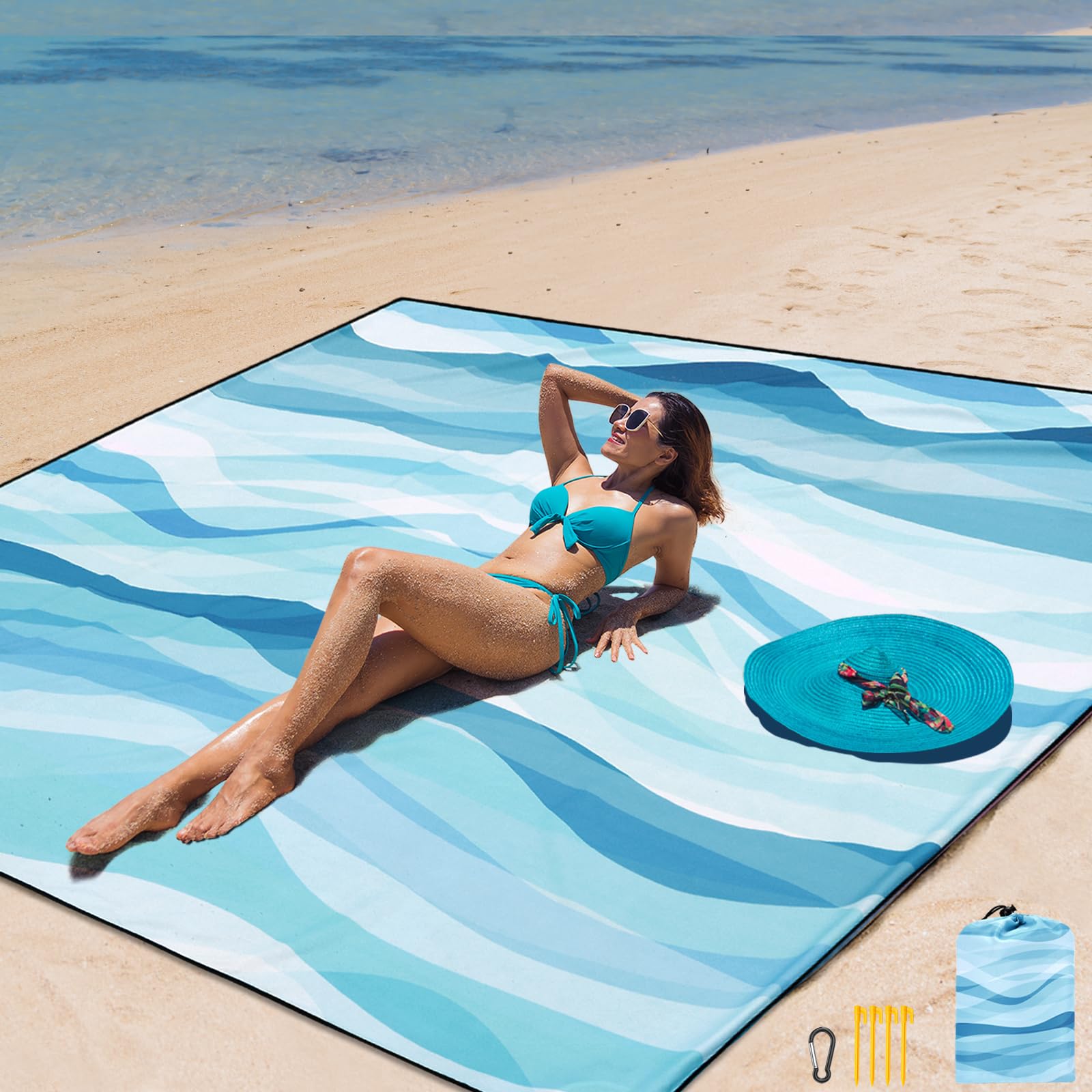 AISPARKY Beach Blanket Waterproof Sandproof Extra Large, Oversized Beach Mat, Quick Drying&Compact&Lightweight, Picnic Blankets Vacation Essentials for Outdoor Beach Camping (108" X 120" (8 Person))