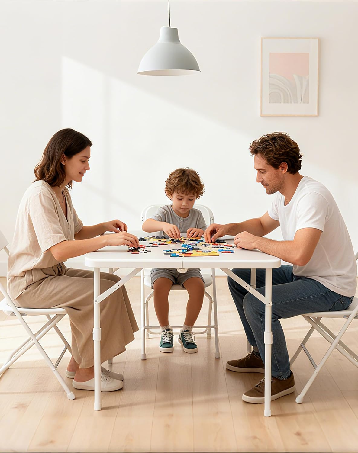 34" Square Folding Table with Built in Handle & Steel Legs, Heavy Duty Portable Card Table, Foldable Tables Perfect for Party, Dining, Wedding, Events, Picnic Indoor, Outdoor, Camping, Utility
