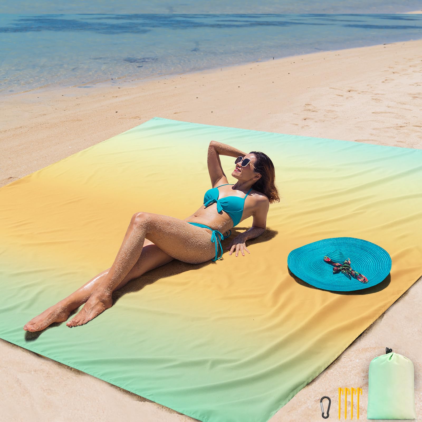 AISPARKY Beach Blanket Waterproof Sandproof Extra Large, Oversized Beach Mat, Quick Drying&Compact&Lightweight, Picnic Blankets Vacation Essentials for Outdoor Beach Camping (108" X 120" (8 Person))