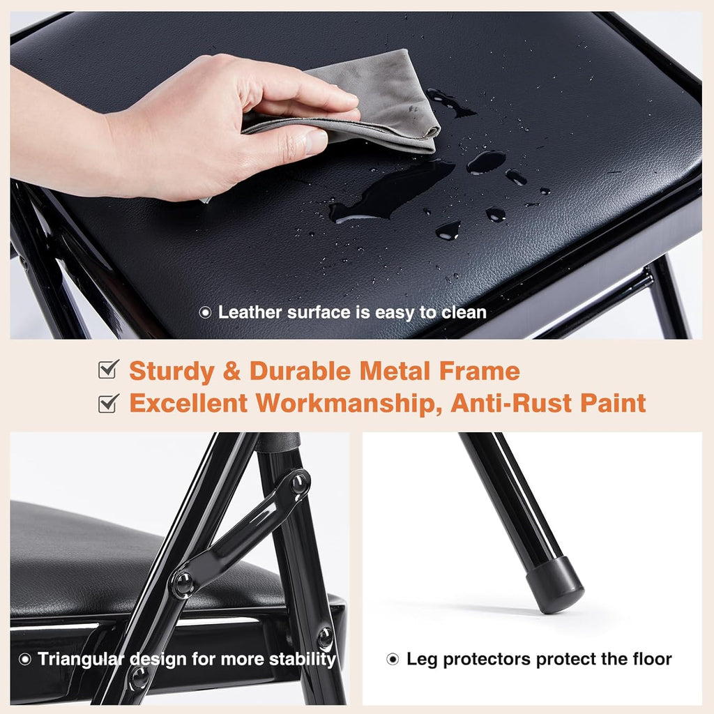 Sweetcrispy Folding Chair 12 Pack, Leather Padded Folding Chairs, Sturdy Metal Foldable Chairs, Easy to Use and Store, Outdoor and Indoor, for Home, Office, Party, Comfy