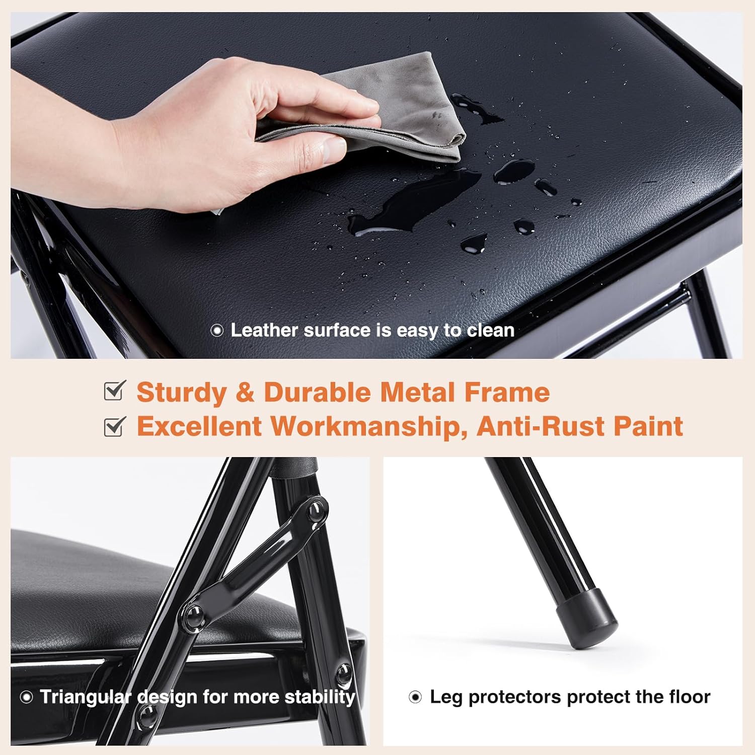 Sweetcrispy Folding Chair 12 Pack, Leather Padded Folding Chairs, Sturdy Metal Foldable Chairs, Easy to Use and Store, Outdoor and Indoor, for Home, Office, Party, Comfy