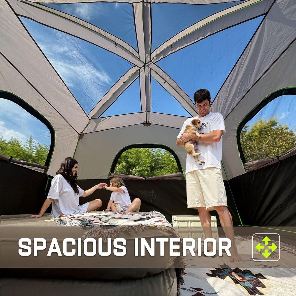 Happy Travel Tent 6 Person Tents for Camping, Waterproof Easy Setup Camping Tent with Rainfly, Portable Large Family Cabin Tent with 5 Large Mesh Windows and Carry Bag for Outdoor Camping & Hiking