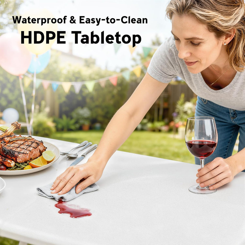 Outsunny 6FT 3-Piece Portable Picnic Table Bench Set, Folding Camping Table and Chairs with Carrying Handles for Indoor Outdoor Use, Camping, BBQ, Party, Event, White