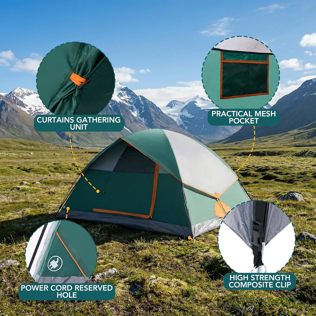 OLIXIS Camping Tent 2/4/6 Person, Waterproof Windproof Dome Tent with Multi-Directional Ventilation, Quick 5 Min Setup for Family Outdoor, Backpacking, Hiking