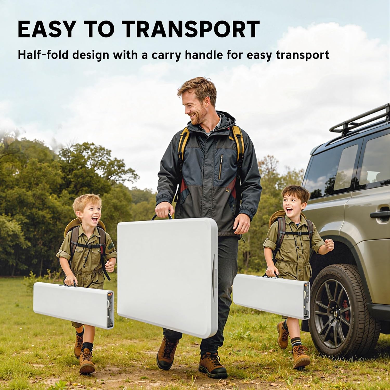 Outsunny 6FT 3-Piece Portable Picnic Table Bench Set, Folding Camping Table and Chairs with Carrying Handles for Indoor Outdoor Use, Camping, BBQ, Party, Event, White